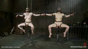 Two bound slaves machine banged