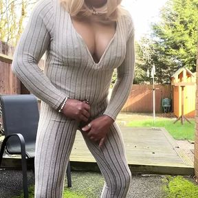 Amateur crossdresser kellycd2022 sexy milf pissing and masturbating in my play suit outdoors