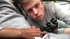 Deepthroating large not cut Russian penis in the car