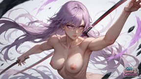 Violet Hair Goddess Sips Morning Coffee in Sunlit Sanctuary