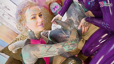 Can She Take Two Fists - Sissy getting fisted by two chicks in LATEX