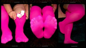 3minute Clip BBW Big Feet in Pink Thigh High Nylon Stockings SweetFootWork POV Foot Worship No Talking