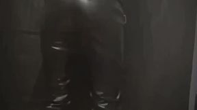 Leather rubbing foreplay