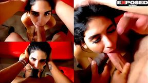 Cock-hungry slut gives blowjobs to 3 guys