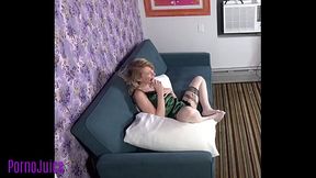 Sexy blonde Phoenixx masturbates in emerald green lingerie full film