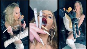 Giantess chain smoking goddess - human ashtray