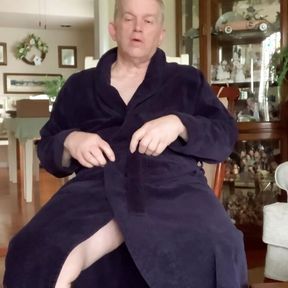 Disrobing dad masturbates wearing long socks