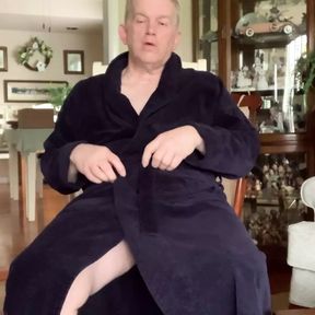 Disrobing dad masturbates wearing long socks