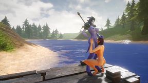 futa draenei fucks a girl s ass next to a lake - warcraft porn parody