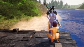 futa draenei fucks a girl s ass next to a lake - warcraft porn parody