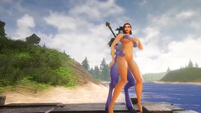 futa draenei fucks a girl s ass next to a lake - warcraft porn parody