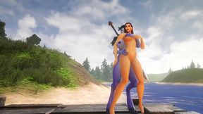 futa draenei fucks a girl s ass next to a lake - warcraft porn parody