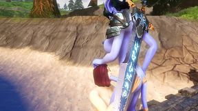 futa draenei fucks a girl s ass next to a lake - warcraft porn parody