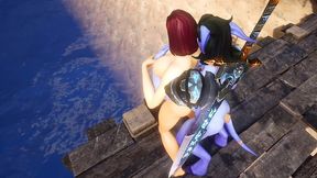 futa draenei fucks a girl s ass next to a lake - warcraft porn parody