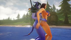 futa draenei fucks a girl s ass next to a lake - warcraft porn parody