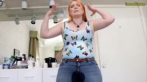 Omorashi Ami Mercury Locked Belt Prank wetting her jeans