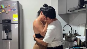 Passionate sex in the kitchen with a beautiful Latin wife with pink pussy!