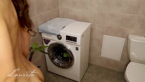 washing machine humping, sexy teen with round butt is having an intense orgasm