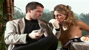 Teasing mature woman Roxanne Hall acting in a sperm shot porn movie