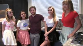 Guy loses strip game and gets a wild blowjob from four girls in the pool