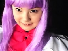 Purple-haired young bimbo is excited to swallow a hard piston