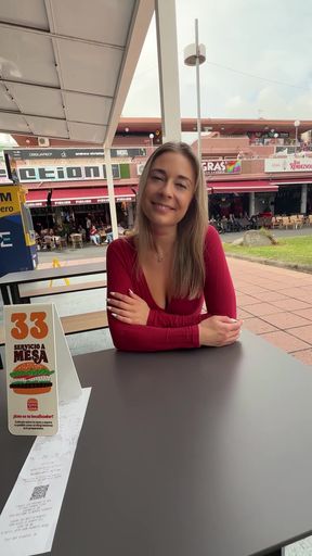 Amateur blonde flashes natural tits in public