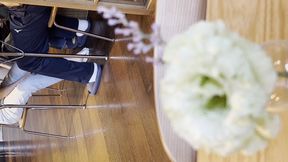 Candid girl wearing white socks with toes spreading, and wiggling