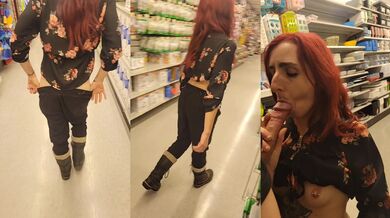 Public Amateur Flashing & Suck Stranger in the Supermarket