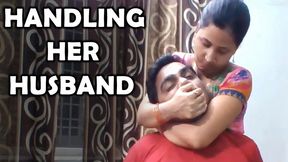 Handling Her Husband With Handgag!