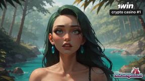 In a lush jungle, a goddess with milky green hair is boinked by multiple throbbing beasts. Fantastic XXX porn!