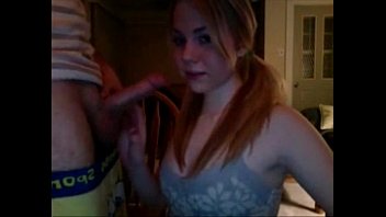 awesome amateur teen redhead blowjob deepthroat in cam with final facial very ho