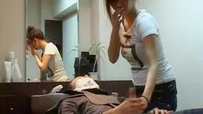 Asian Hunk Gets Teased by Stylist with Blowjob and Fingering