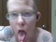 Horny Trans Man Packer Blowjob Messy Long Tongue Pre Op Kinky and Queer