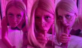 Blonde anal plug deepthroat sloppy blowjob big cock pierced nipples leather heels legs