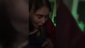 White slut takes cum load in mouth