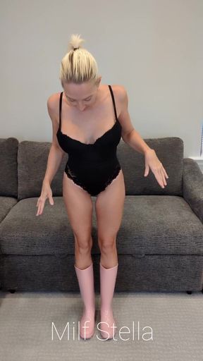 Black Bodysuit with Pink Rain Boots