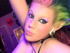 Hot babe with big boobs playing with her lactating boobs