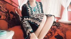 Arabian nympho spreads silky harem thighs in erotic crossed ankles tease