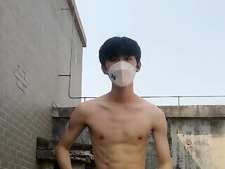 18y teen jerking off on top floor