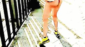 WALKING NAKED PUBLIC BRIDGE OUTSIDE