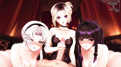 3 Hentai VTuber Lingerie Pov Foursome Triple Oral Blowjob Cumshot Facial