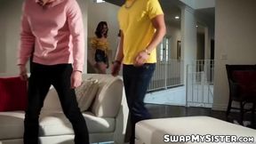 Busty Gracie Gates and Scarlett Alexis look amazing while bouncing on their stepbrothers dicks