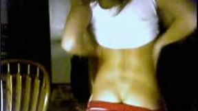 Sporty babe showed off on webcam by sucking her boyfriend's cock