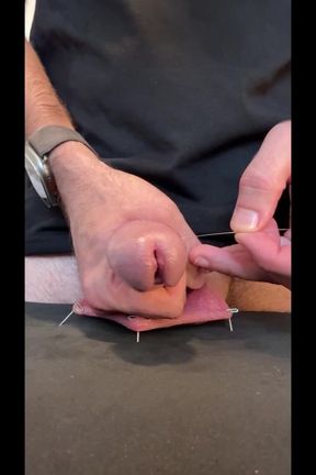 Cumming with needles in my cockhead and sack