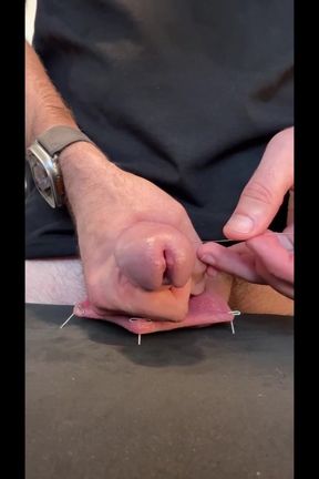 Cumming with needles in my cockhead and sack