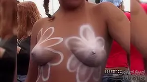 Some Chicks Getting Their Tits Body Painted On Duval Street Key West - SouthBeachCoeds