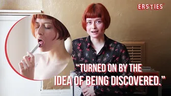 Cute German redhead Enne fingers her hairy pussy moaning to orgasm