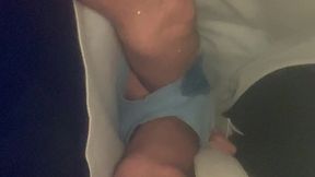 amateur boy wetting his light blue undies. pov (filmed from underneath)