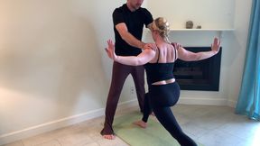 Stepson helps stepmom with yoga and stretches her pussy
