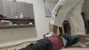 Tickling my student's dick with my sweaty socks